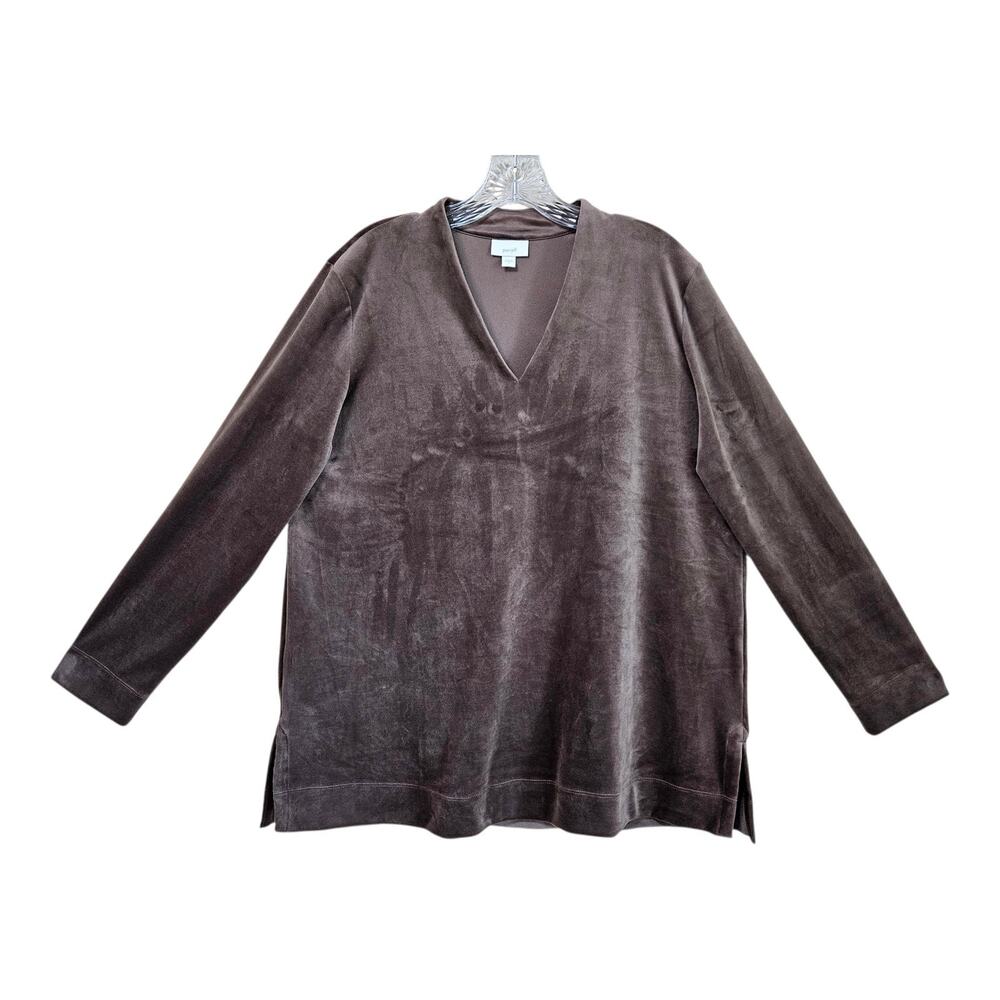 J JILL PURE JILL Women's L Tunic Top Brown Velour Soft Relaxed Long Sleeve 44"